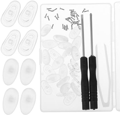 Qianyu 59PCS Soft Eyeglass Nose Pads Sets Jelly-Soft Comfortable Non-Indentation Nose Pads Screw-in Silicone Glasses Nose Pad with Precision Precision Screwdriver Set for Glasses Eyeglasses Sunglass