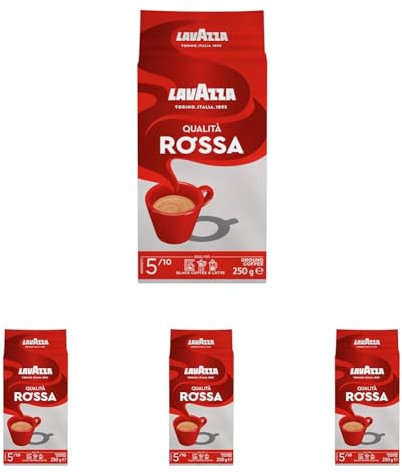 Lavazza Qualità Rossa, Café Molido, 250g, también para Cafeteras Italianas o de Pistón (Paquete de 4)