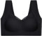 Women's Full Figure Front Closure Wirefree Jacquard Back Support Posture Bra Dance Bra Back Fat Bra deep Cup Bra Hide Back Fat with Shapewear Incorporated Black