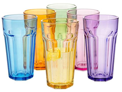 TREND FOR HOME -Gigi Rainbow Blast mix Große Trinkgläser700 ml Cocktailgläser 6er Set Eiskaffeegläser Große Longdrinkgläser XXL Bunte Gläser Limonadengläser Saftgläser Smoothiegläser
