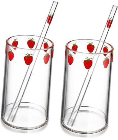 Cabilock 2set Bicchieri Trasparenti in Vetro Con Cannuccia, Accessori Pratici Per Tè, Latte, e Altre Bevande