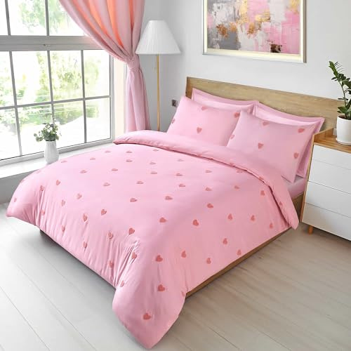 LYMA Bedding Duvet Cover Set King Heart Tufted, OEKO-TEX Certified, Ultra Soft NanoPlush Double Brushed Quick Dry Fabric & Button Closure, Wrinkle Fade Resistant Quilt Cover & Pillowcases (Light Pink)