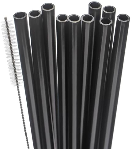 Dakoufish Pajitas de repuesto para vaso Stanley|Owala|Simple Modern de 40 onzas y 30 onzas, paquete de 10 pajitas reutilizables negras de 12 pulgadas con cepillo de limpieza para accesorios Stanley