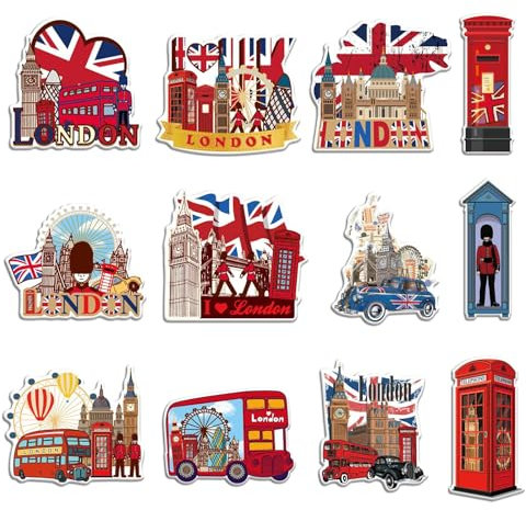London Fridge Magnets Set – 12PCS British Souvenirs, Red Phone Box, Double-Decker Bus, Tower Bridge, Union Jack, London Icons Decorative Kitchen Magnets, England Souvenirs Gifts for Friends & Family