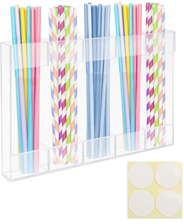 Dmnnlp Acrylic Straw Holder Dispenser with Adhesive Tape, Wall Mounted Reusable Straw Holder Storage for Kitchen Cabinet Counter Bar Pub Coffee Shop (Clear)