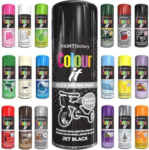 Spray Paint Jet Black Gloss Aerosol 400ml Cans - Quick Dry, All Purpose Spray Paint for Interior and Exterior Ideal for Wood, Metal, Plastic, Indoor & Outdoor Use