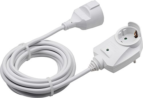 Meister Kunststoff-Verlängerungskabel mit Zusatzstecker 3 m – Schuko-Kupplung – für innen (IP20) – Überspannungs- und Kontaktschutz – weiß