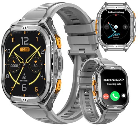 Rogbid Orologio da polso da uomo, GPS sportivo, 1,96, HD AMOLED, 5 ATM, in metallo, impermeabile, orologio militare, fitness tracker con bussola, contapassi, monitor del sonno, frequenza cardiaca