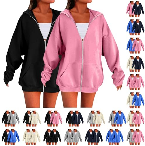 Women's Plus Size Sweatshirts Zip up Ladies Oversized Hoodies Winter Loose Fit Cute Sweatshirts 2PC Full Zip Hooded Jumpers 2025 Fashion Comfy Tops Sweater Casual Trendy Long Sleeve Jacket Pullover