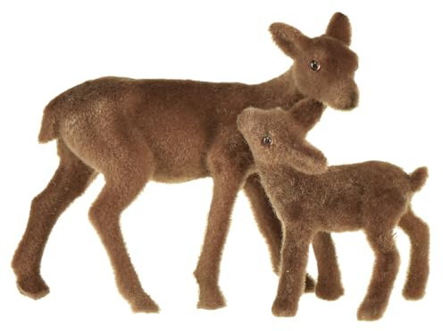 Viana Weihnachtsdeko REH Kitz Set Braun Beflockt 8-teilig, 8 Stück