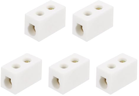 QUARKZMAN 5 Pc Morsetti Ceramici Monodirezionali, 16A 500V Connettori Elettrici In Porcellana Ceramica Ad Alta Temperatura Con Conduttori In Ottone 28x14x18 mm Per Cavi Elettrici