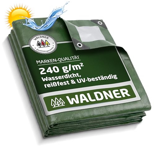 WALDNER Abdeckplane 240 g/m² | Plane wasserdicht | Grün/Silber, 4 x 6 m | Gewebeplane mit Ösen UV-beständig & reißfest | Schutzplane für Gartenmöbel, Holz, Abdeckplane Auto, Boot & Camping