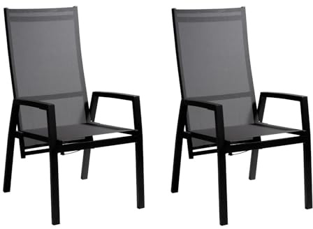 Home4You Gartenstuhl 2er Set – Aluminium Hochlehner mit Textilen Bespannung – Wetterfeste Gartenstühle UV-beständig – Anthrazit – Maße 58 x 110 x 72 cm – Stapelstuhl