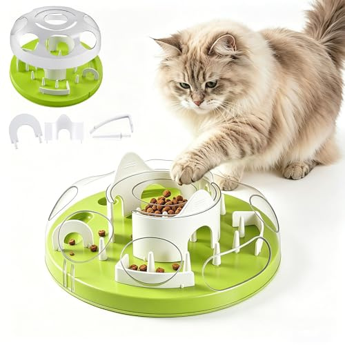 Gamelle Casse Tête pour Chat, Jouet d'alimentation Interactif Labyrinthe Alimentaire Et Distributeur CPlusieurs Niveaux Difficulté Réglables Base Antidérapante Jouet Intelligent Chat (Jaune)