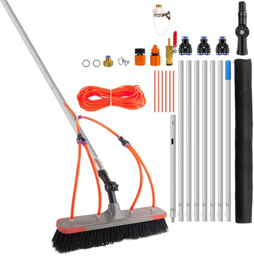 Telescopic Window, Conservatory & Fascia Cleaner 7M/23FT, Extendable Water-Fed Pole Kit with Hose-Fed Brush Head Adjustable Angle, Portable Window Cleaning Equipment Kit for Solar Panels, Greenhouses