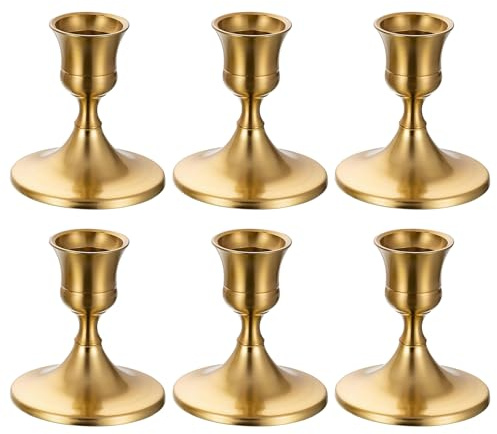 6 Stück Kerzenständer Gold, Vintage Goldener Kerzenhalter, Kegelförmiger Stabkerzenhalter aus Metall, Geeignet für Hochzeiten, Geburtstage, Restaurants, Partys und als Dekoration für Zuhause