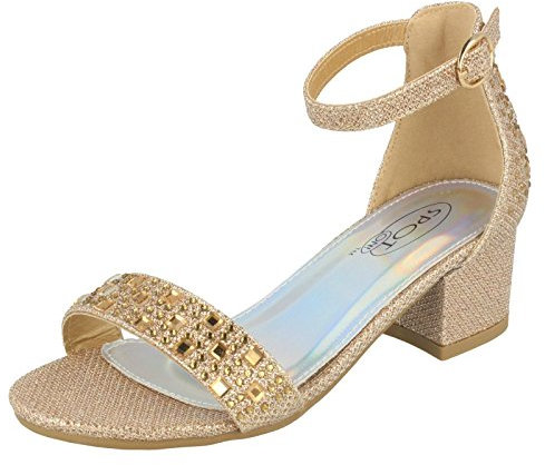 Spot On Girls Mid Heel Glitter Sandals - Rose Gold Glitter - UK Size 11 - EU Size 29 - US Size 12