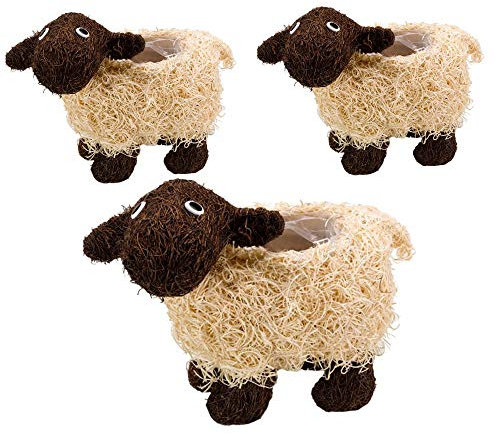 Garden Mile® 3 x Shelley Schaf-Blumentöpfe aus Rattan, Stroh, Blumentöpfe, Shelley Sheep und Scottie-Hund