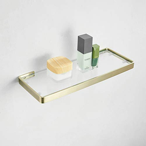 Kelelife Étagère Murale en Verre, Étagère Salle de Bain Douche, Or Brossé, 45 cm