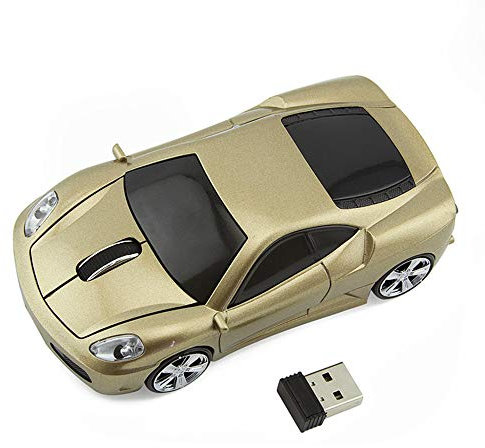 ECOiNVA for Ferrari Wireless Sports Car Mouse Optical 2.4G Nano USB AA Battery Desktop Laptop Mice (Gold)