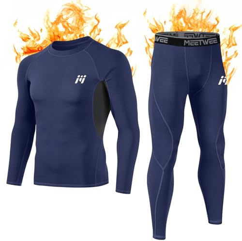 MEETWEE Set di Biancheria Intima Termica da Uomo, Maglia a Maniche Lunghe con Strato di Base Sportivo e Pantaloni ad Asciugatura Rapida, Tuta da Allenamento per Sci, Corsa ed Escursionismo