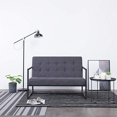 Festnight 2-Sitzer-Sofa gartensofa | gartenbank mit stauraum mit Armlehnen Dunkelgrau Stahl und Stoff