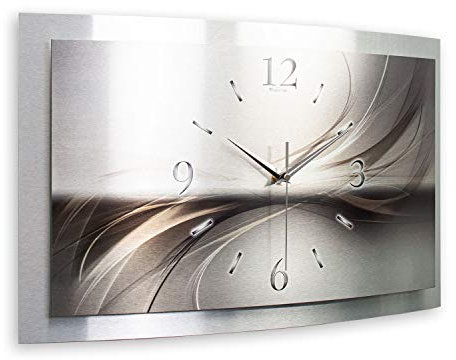 Kreative Feder 3D Designer-Wanduhr Silverline in modernem Metallic-Design; leise Quarzuhr mit glänzendem Motiv wahlweise in Zwei Größen (Silverline, 50x30cm; leises Quarzuhrwerk)