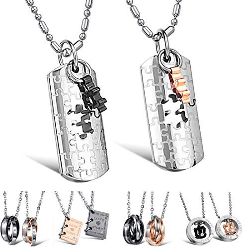 Kim Johanson Edelstahl Pärchen Halsketten *Verschiedene Motive & Farben* in Roségold, Gold & Silber Freundschaftskette, Geschenk, Glücksbringer, Schmuck, Kette inkl. Schmuckbeutel (Puzzle Love)