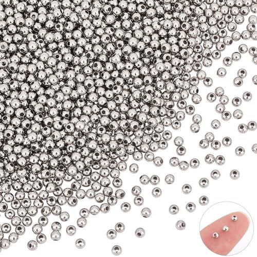 UNICRAFTALE 500 Stück Mini Edelstahl Perlen 1.2mm Loch Distanzperlen Armbänder Perlen 3mm Winzige Runde Abstandsperlen Metall Zwischenperlen DIY Schmuck Abstandsperlen Beads for Jewellery Making