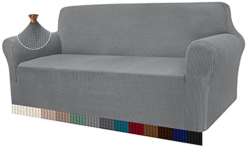Granbest High Stretch Sofabezug Moderne Sofaüberwurf Jacquard Elastische Sofahusse für Wohnzimmer Protector für Hunde Haustiere (3 Sitzer, Hellgrau)