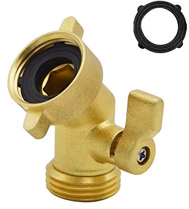 HYDRO MASTER Heavy Duty Brass Shut Off Valve 45 Degree Garden Hose Elbow Connector,3/4FHT x 3/4MHT