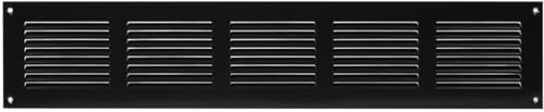 20 x 4 Inch / 500 x 100 mm (Outer) Black Steel Vent Cover - Metal Rectangular Soffit Grille - Louvered Air Return Grille - for Ceiling and Sidewall - Built-in Protection Screen Mesh - HVAC Ventilation