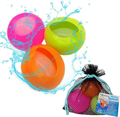 alldoro 63037 - Water Splash 3er Set Wasserbomben Ø 6cm, Wasserballons wiederverwendbar & selbstschließend, Wasser Balloon für Garten & Strand, Kinder ab 3 Jahren & Erwachsene, Orange/Grün/Pink