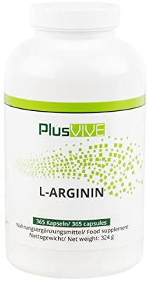 Plusvive - Lot de 365 capsules de L-arginine HCL, 100 % vegan, 750 mg