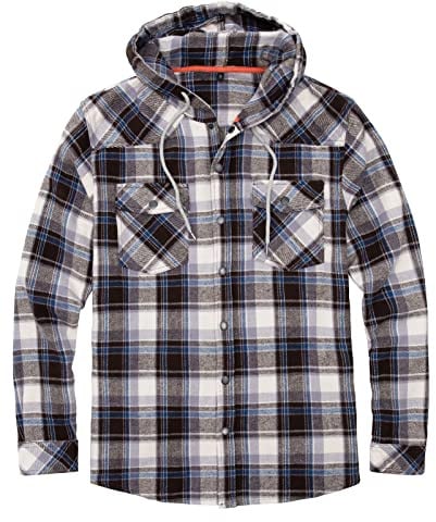 Herren Flanelljacke mit Kapuze,Flanellhemdjacken mit Einschubtaschen