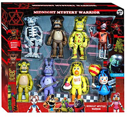 Xinchangda 8pcs Set Five Nights Game Figures FNAF Action Figure with Lights Foxy Sister Location Horror Doll PVC Figuren Statue Model for Kids Gifts, 13.97cm