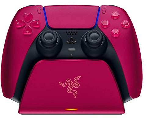 Razer Universal Quick Charging Stand - for PlayStation 5 DualSense Controller (Quick Charge, Curved Cradle Design, Powered by USB, One-Handed Navigation) Cosmic Red
