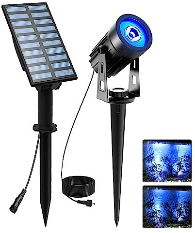 T-SUNUS Gartenstrahler Solar, Solarstrahler für außen Auto On/Off Solar Gartenleuchte Wasserdicht für Garten Auffahrt Weg Swimmingpool Blau