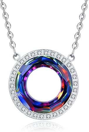 LOUISA SECRET Kette Damen 925 Sterling Silber Kreis Halskette Kristall Anhänger 45cm Verstellbar Frauen Schmuck für Sie Freundin Muttertags Jubiläum Weihnachten Valentinstag Geschenke