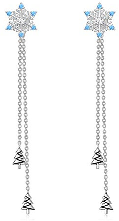 Weihnachten Ohrringe 925 Sterling Silber Schneeflocken Ohrringe Hängend Lang Weihnachtsbaum Ohrringe 2 Verschiedene Tragestile Weihnachten Geschenk für Frauen Mädchen