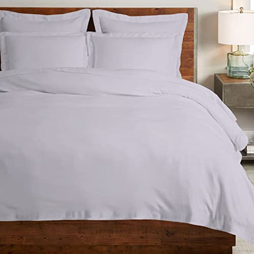 Pizuna Coton peigné Ensemble de Housse de Couette 260x220 cm 2 Personnes Gris Voilet, 100% Coton Longue Tige 400 Fils Armure Satin, Housse de Couette de Luxe avec Fermeture à Boutons Gris Voilet