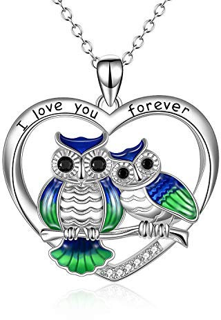 YAFEINI Sterling Silber Grün Eule Halskette Mutter Tochter Eule Liebhaber Vogel Anhänger Halskette Muttertagsgeschenke für Frauen Großmutter Tochter Mutter