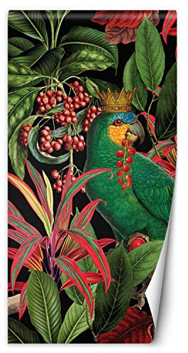 Feeby Türtapete Fototapete Tropen Exoten Papagei Krone 100x210 cm Türposter Türpanel Vlies Tapete Wohnzimmer Schlafzimmer Kinderzimmer Büro Dschungel Natur Blumen Obst Grün