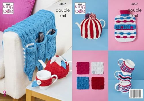 King Cole DK Knitting Pattern Sofa Caddy Tea & Mug Cosy Coasters & Hot Water Bottle Cover (6007)