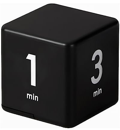 Mobxpar Minuteur de Cuisine, Minuteur Cube Numérique, Chronomètre et Compte à Rebours pour Enfants, Étude, Entraînement et Yoga (Noir 1-3-5-10 Minute)