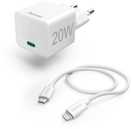 Chargeur Rapide avec câble Lightning, Chargeur Mini, PD, 20W, 1 m, Blanc