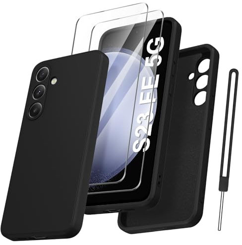 Qasyfanc Cover Protezione Fotocamera per Samsung Galaxy S23 FE con 2 Pezzi Vetro Temperato, Custodia Samsung S23 FE 5G Silicone Morbida, Antiurto, Sottile, Nero