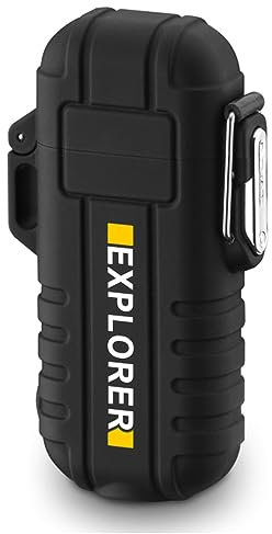 Plasma Electric Dual Arc USB Rechargeable Flameless Lighter Waterproof Windproof with Flashlight (Black)
