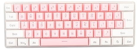 Bewinner 60% Wired Gaming Keyboard, RGB Backlit Mini Keyboard, Imitated Mechanical Technique Compact 61 Keys Keyboard for Gaming Typing (White Pink)