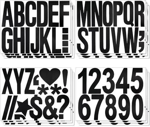 12 Sheets Capital Number and Letter Stickers, 4 Inch Large Vinyl Self Adhesive Big Font Stick on Decals Alphabet Waterproof Decorations for Craft Poster Window Mailbox Car Truck (Black)
